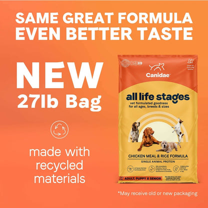 Canidae All Life Stages Premium Dry Dog Food for All Breeds, All Ages, Chicken Meal & Rice Recipe, 27 lbs. - 640461011308