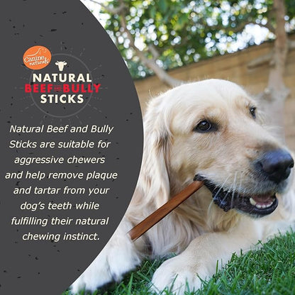 Canine Naturals | Natural Beef & Bully Sticks | Long - Lasting, Odor Free, High Protein Chews Made with 100% Real Bully | 4 Count small Sticks