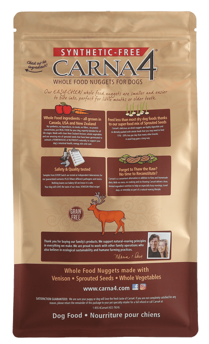 Carna 4 whole food nuggets for dogs, venison, venison liver, eggs, sprouted seeds 10LB