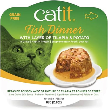 Catit fish dinner with layer of tilapia and potato