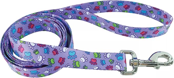 Coastal dog leash 4ft purple paw printed theme leash