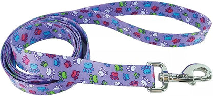 Coastal dog leash 4ft purple paw printed theme leash
