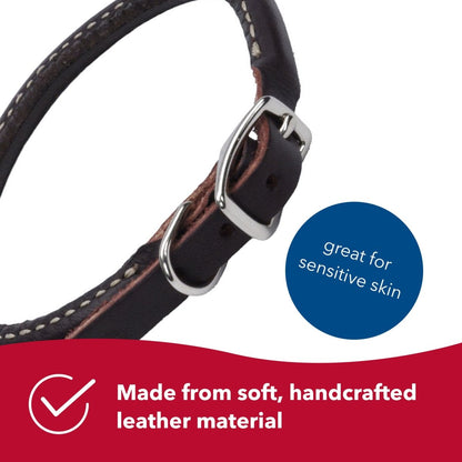 Coastal Pet Circle T Latigo Leather Round Dog Collar - Handcrafted Leather Pet Collar for Dogs - Comfortable Dog Collar for Dogs with Long Hair or Sensitive Skin - 3/8" x 18" - dog leash - 076484121203