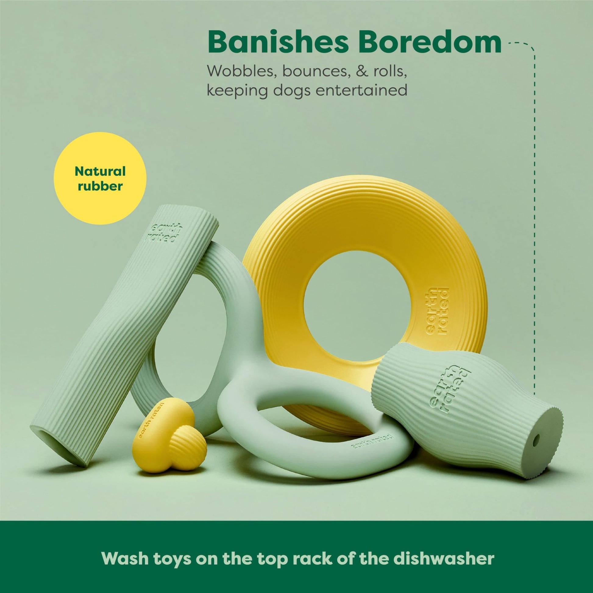 Earth Rated Treat Dispensing Dog Toys, Enrichment Toy for Adult and Puppy Dogs, Slow Feeder, Dishwasher and Freezer - Safe, Natural Rubber, Small, Green