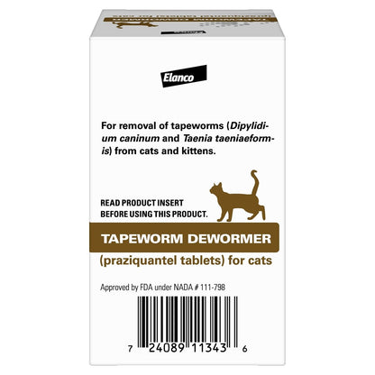 Elanco Tapeworm Dewormer (praziquantel tablets) for Cats and Kittens 6 Weeks and Older, 3 - count - 724089113436