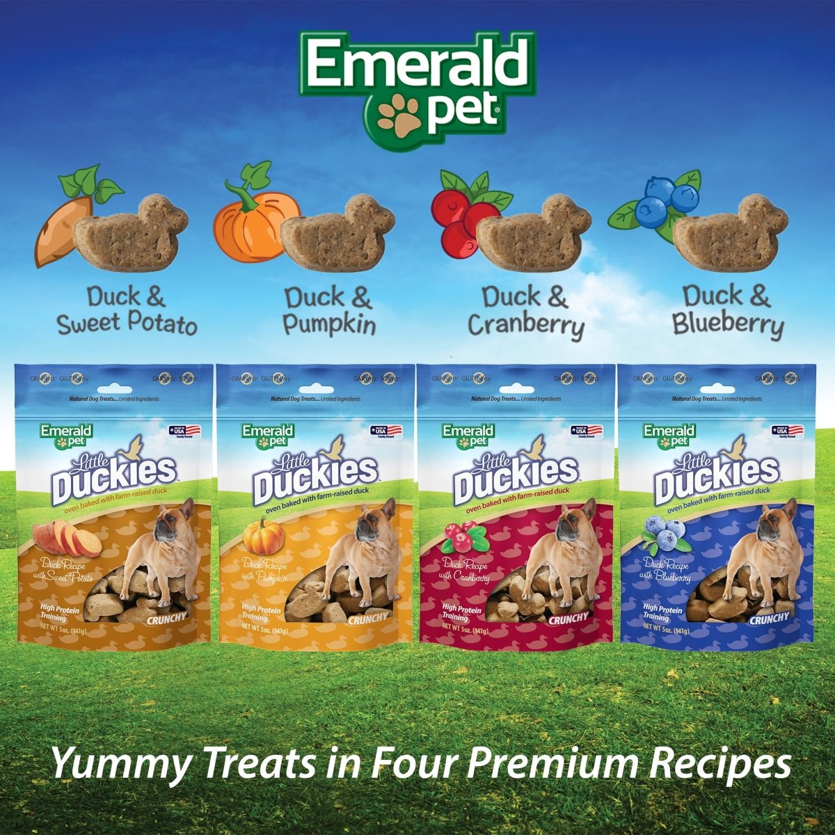Emerald Pet Little Duckies Crunchy Natural Roasted Duck Dog Treats, Made in USA, Brown, 5 - Ounce (00426 - LS) - 853258004265