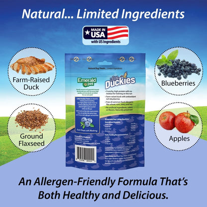 Emerald Pet Little Duckies Crunchy Natural Roasted Duck Dog Treats, Made in USA - 853258004241