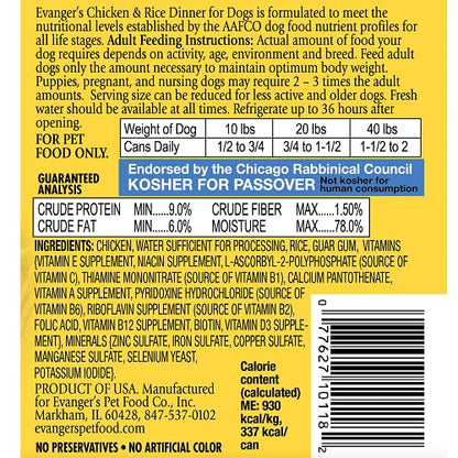 Evanger's Heritage Classics Chicken & Rice for Dogs 12.5 oz Can - 077627101182