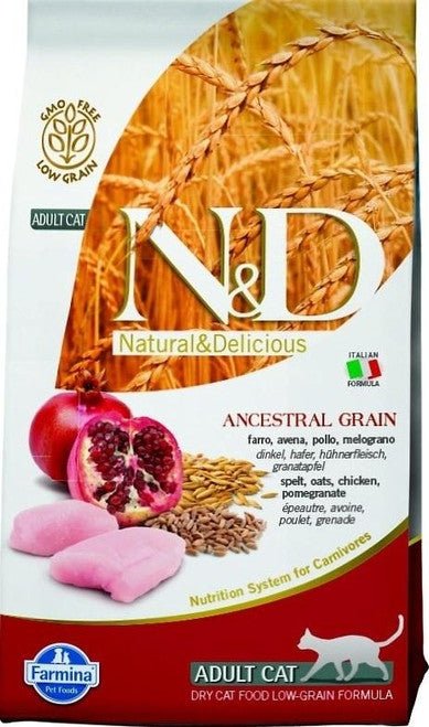 Farmina Natural & Delicious Chicken & Ancestral Low - Grain Formula Dry Cat Food, 3.3 - lb bag