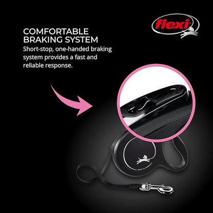 FLEXI New Classic Retractable Dog Leash Cord - Ergonomic - Durable and Tangle Free Pet Walking Leash for Dogs Up to 44 lbs - Medium - Black - 16 ft