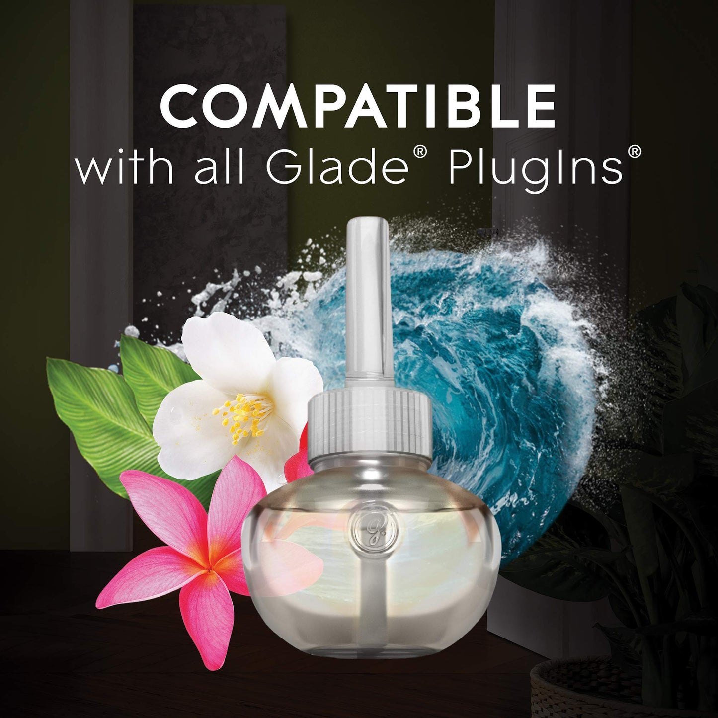 Glade Plugin Plus Air Freshener Starter Kit, Scented Oil For Home And Bathroom, Aqua Waves, 0.67 Fl Oz, 1 Warmer + 1 Refill