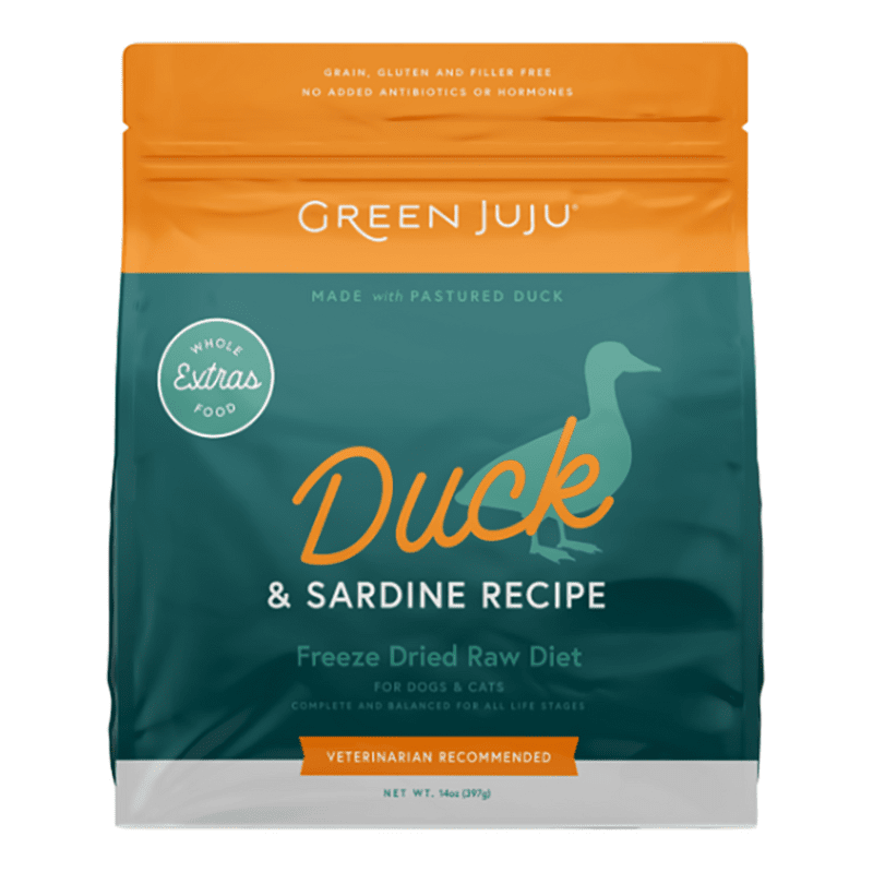 Green juju duck and sardine dog and cat food 14 oz