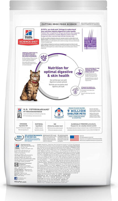 Hill's Science Diet Adult Sensitive Stomach & Sensitive Skin Chicken & Rice Recipe Dry Cat Food, 7 - lb bag 8884