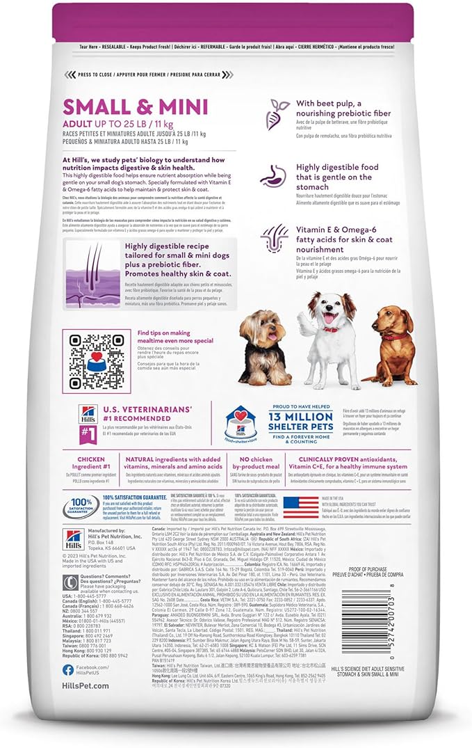 Hill's Science Diet Adult Sensitive Stomach & Sensitive Skin Small Breed & Mini Breed Chicken Recipe Dry Dog Food, 15 - lb bag