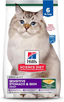 Hill's Science Diet Sensitive Stomach & Sensitive Skin Pollock Meal & Barley Recipe Adult Dry Cat Food, 6 - lb bag 607734