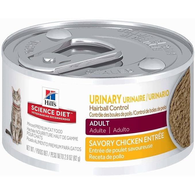 Hills science diet urinary hairball control adult savory chicken wet canned cat food specialty diet 2.9oz