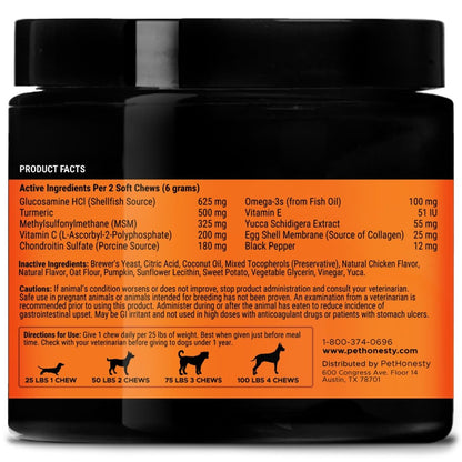 Honesty Hip & Joint Health - Dog Joint Support Supplement - Advanced Pet Vitamin - Joint Chews Support and Mobility - Chicken - dog supplies - 850005524076