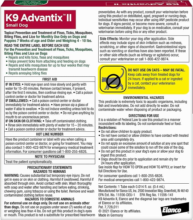 K9 Advantix ll tick and flea repellent small dog 1 dose