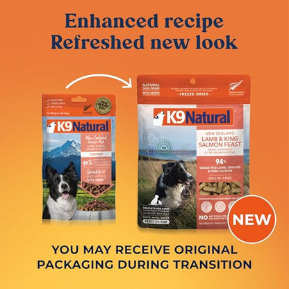 K9 Natural New Zealand lamb and king salmon feast feed or top 3.5 oz freeze dried dog food