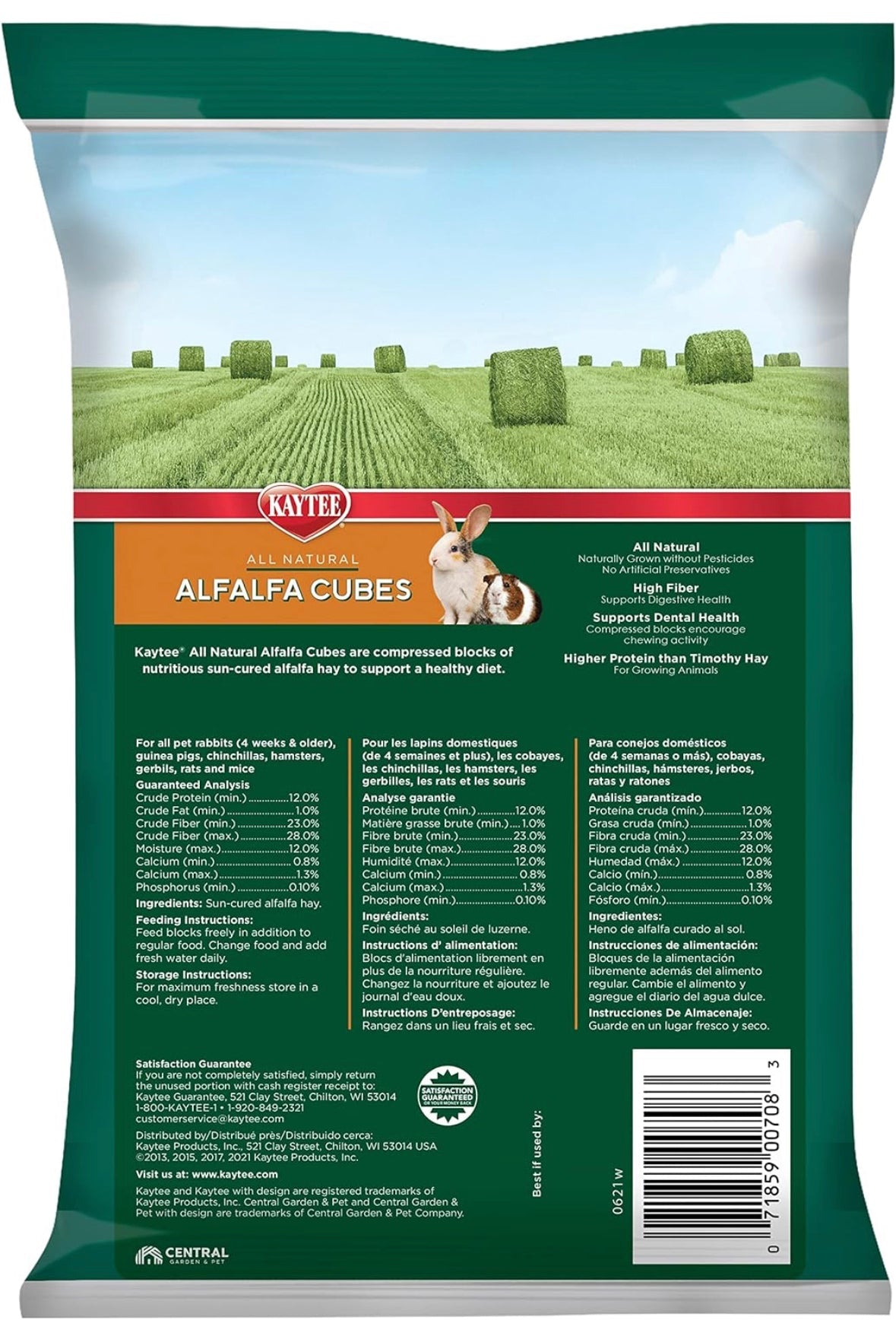 Kaytee Alfalfa Cubes for Rabbits, Guinea Pigs, and Other Small Animals, 15 oz