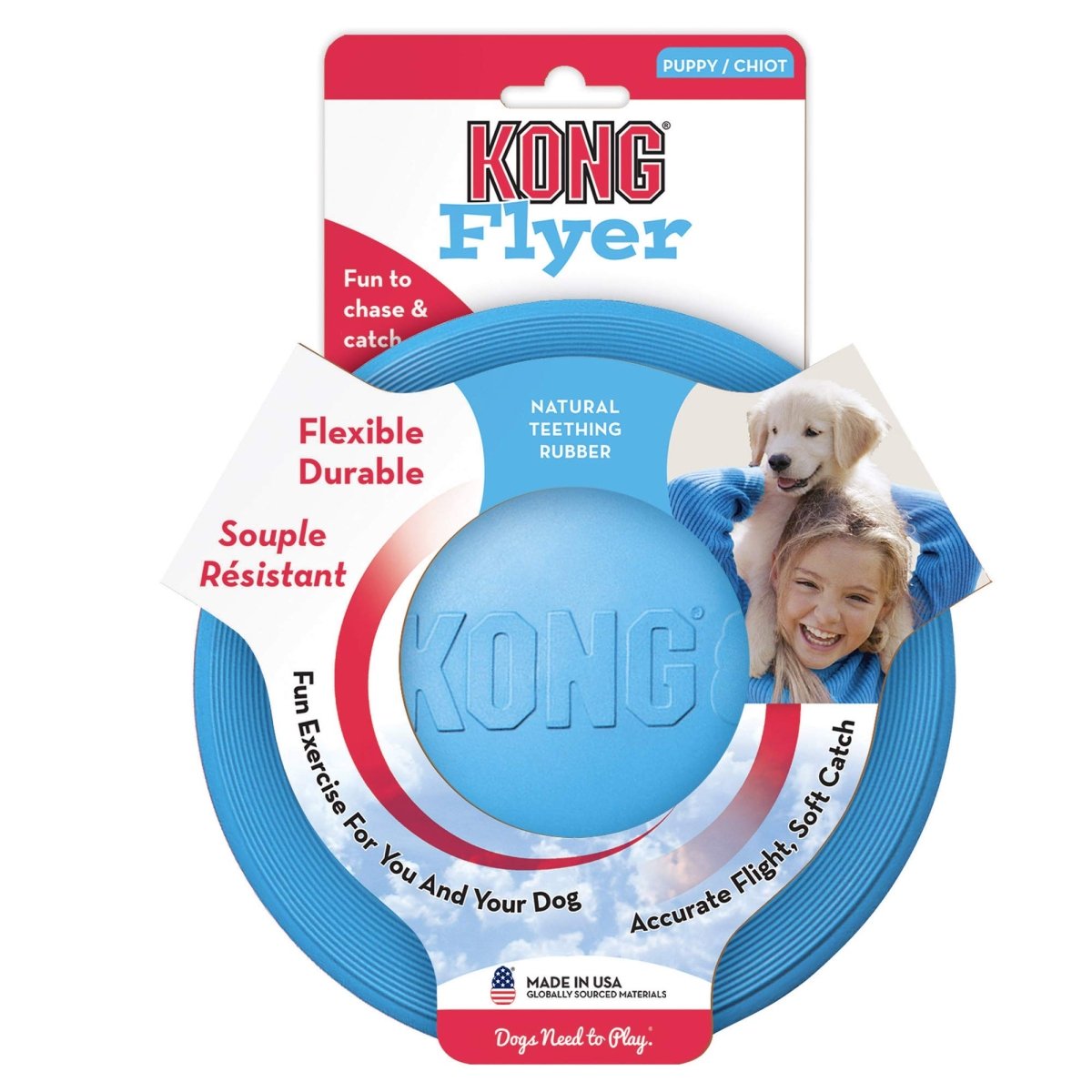 KONG - Puppy Flyer - Teething Rubber, Flying Disc Dog Toy - for Small Puppies (Assorted Colors) - 035585131160