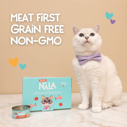 LOVE, NALA Natural Adult Cat Wet Food - FLAKED Salmon in Broth - Grain Free - Non - GMO - Lean Protein with Omega 3 - Digestive Fiber Blend - Added Minerals & Vitamins - 12 Pack - 2.4 lbs - cat food - 810113200286