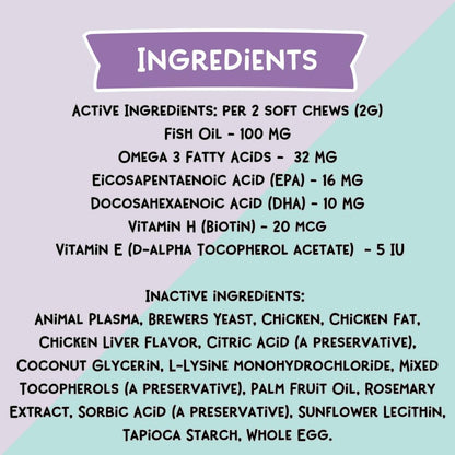 Love, Nala - Skin And Coat Supplement For Cats - 90 Tasty Soft Chews - Omega 3 Fish Oil, Biotin, Vitamin E Supports Skin & Fur Health - 3.2 Oz