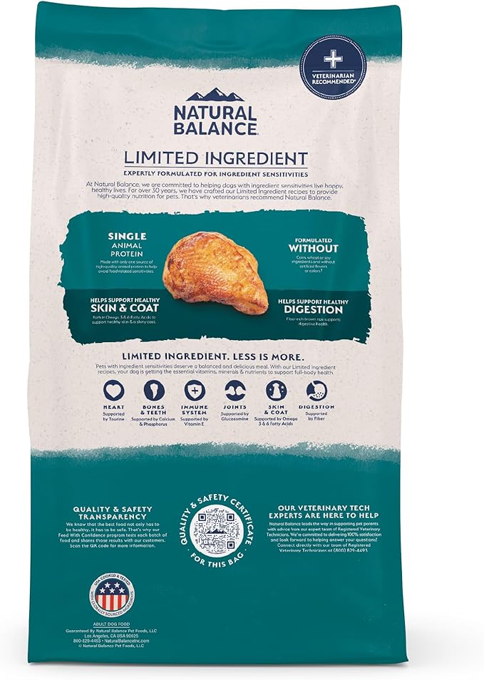 Natural balance limited ingredient chicken and brown rice 24 lb