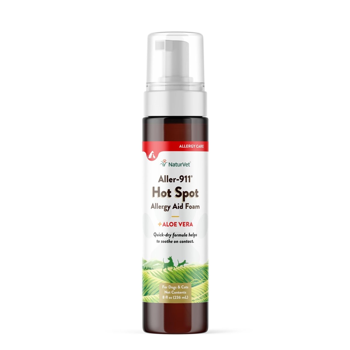 NaturVet Aller - 911 Hot Spot Allergy Aid Foam Pet Supplement Plus Aloe Vera – Helps to Relieve Irritated, Itchy Skin for Cats, Dogs – Helps Deter Gnawing, Chewing – Quick Drying – 8 Oz. - 797801048040