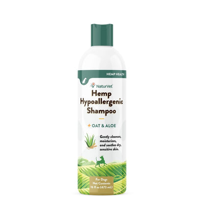 NaturVet Hemp Hypoallergenic Shampoo with Oat and Aloe for Dogs - Liquid - 16oz Made in The USA - dog shampoo - 797801059435