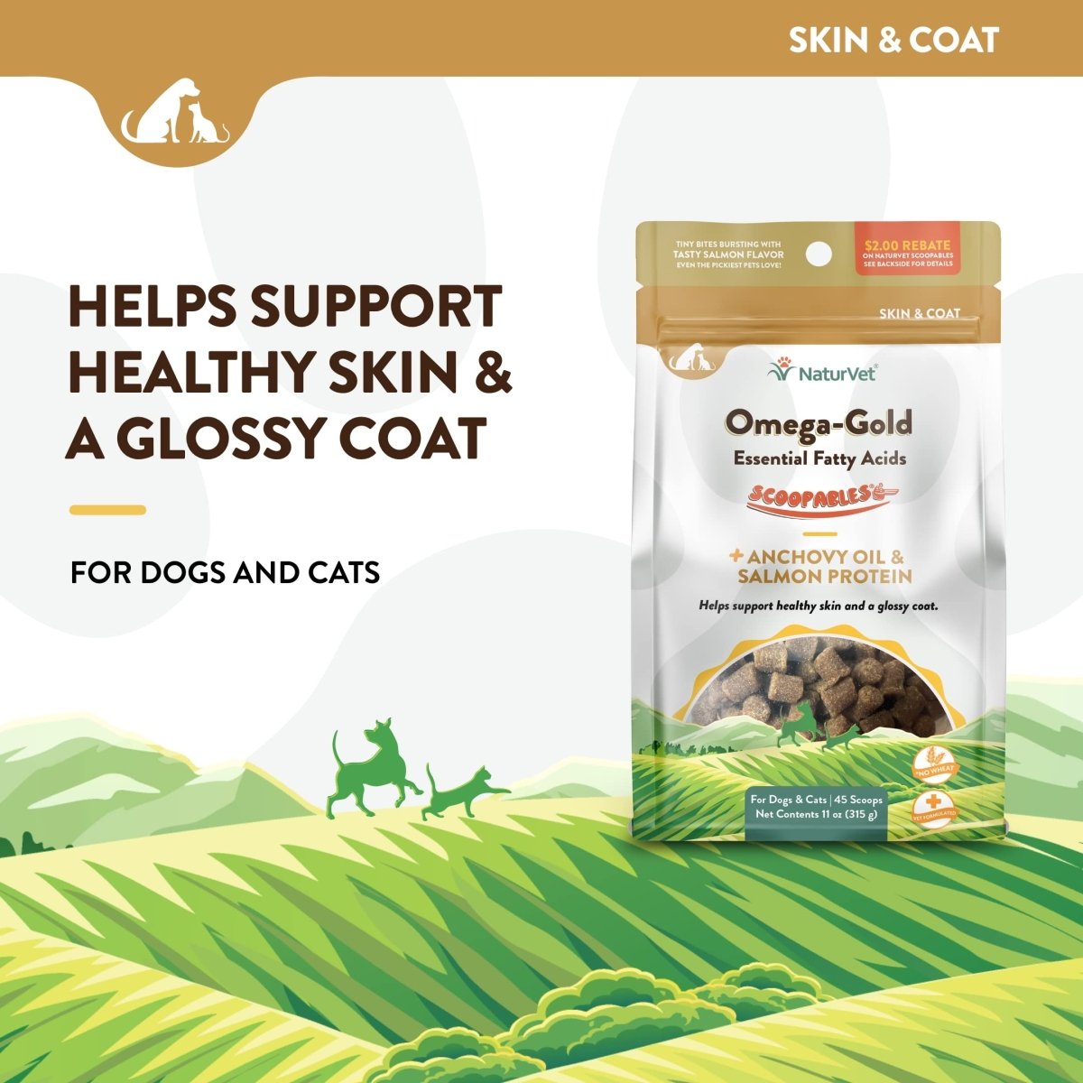 NaturVet Scoopables Omega - Gold Anchovy Oil & Salmon Supplement For Dogs and Cats - Supports Healthy Skin & Coat Plus DHA - EPA - Omega - 3 & Omega - 6 - 11 oz Bag