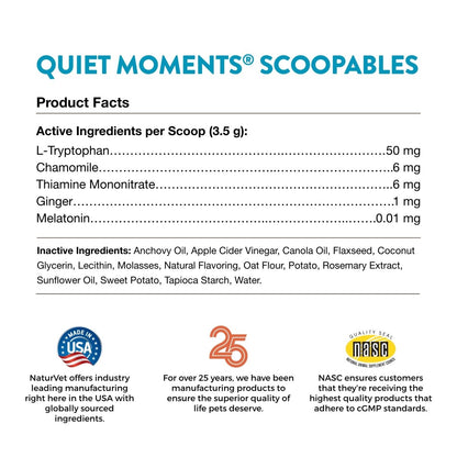NaturVet Scoopables Quiet Moments Cat Calming Aid - Promotes Calm with Stressful Events Storms - Fireworks - Travel - Separation Anxiety - Cat Health Supplement with Melatonin - Salmon Flavored - 5.5 oz Bag