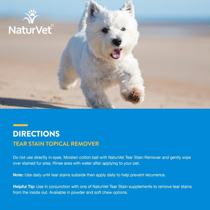 NaturVet – Tear Stain Topical Remover Plus Aloe – 4 oz | Eliminates Unsightly Tear & Saliva Stains | Gentle, Water - Based Formula | for Dogs & Cats