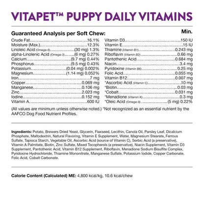 NaturVet VitaPet Puppy Daily Vitamins for Dogs – Plus Breath Aid – Formulated to Provide Puppies with Essential Vitamins - Minerals - Amino Acids & Fatty Acids - 70 Soft Chews