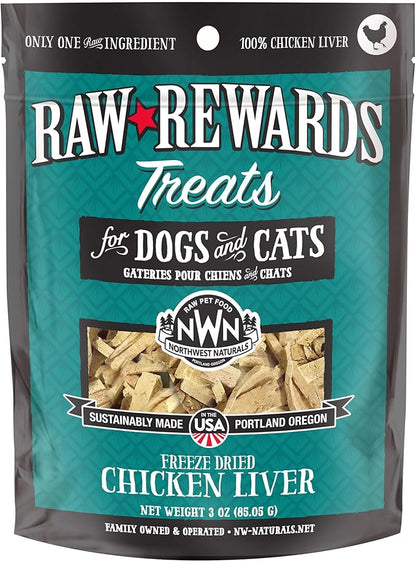 Northwestnaturals raw rewards freeze dried chicken liver 3oz dog & cat treats