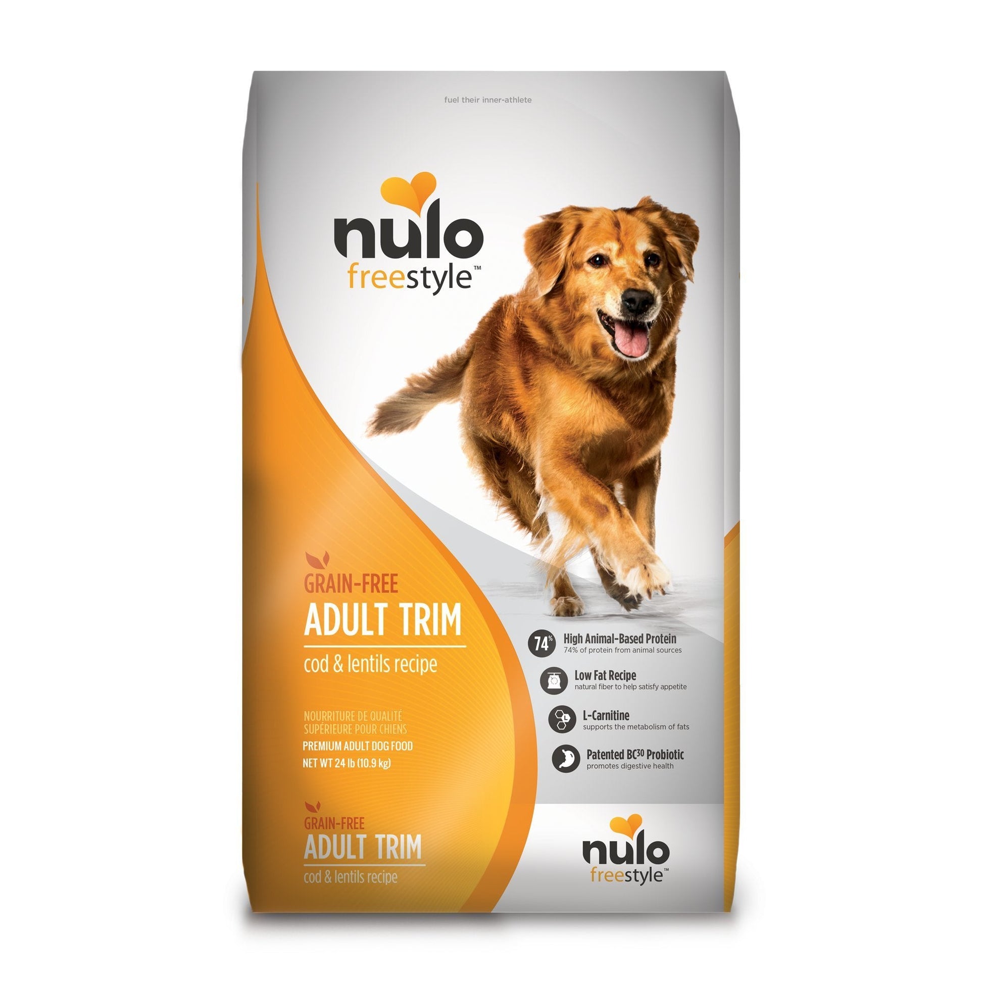 Nulo Adult Trim Grain - Free Healthy Weight Dry Dog Food with BC30 Probiotic, Cod and Lentils Recipe, 24 lb Bag