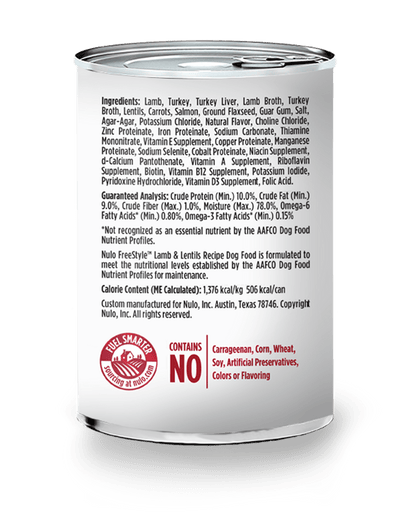 Nulo wet canned dog food lamb & lentils recipe 13oz