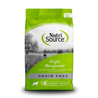 NutriSource Grain Free Dry Dog Food for Weight Management, Turkey, Whitefish Meal & Menhaden Fish Meal, 26 lb Bag