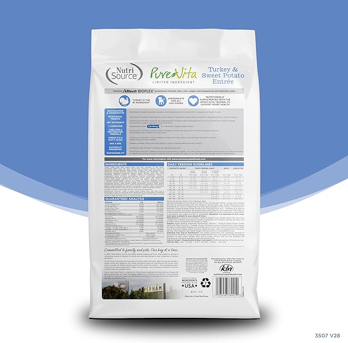 Nutrisource grain free Turkey & sweet potato 12lbs dry dog kibble