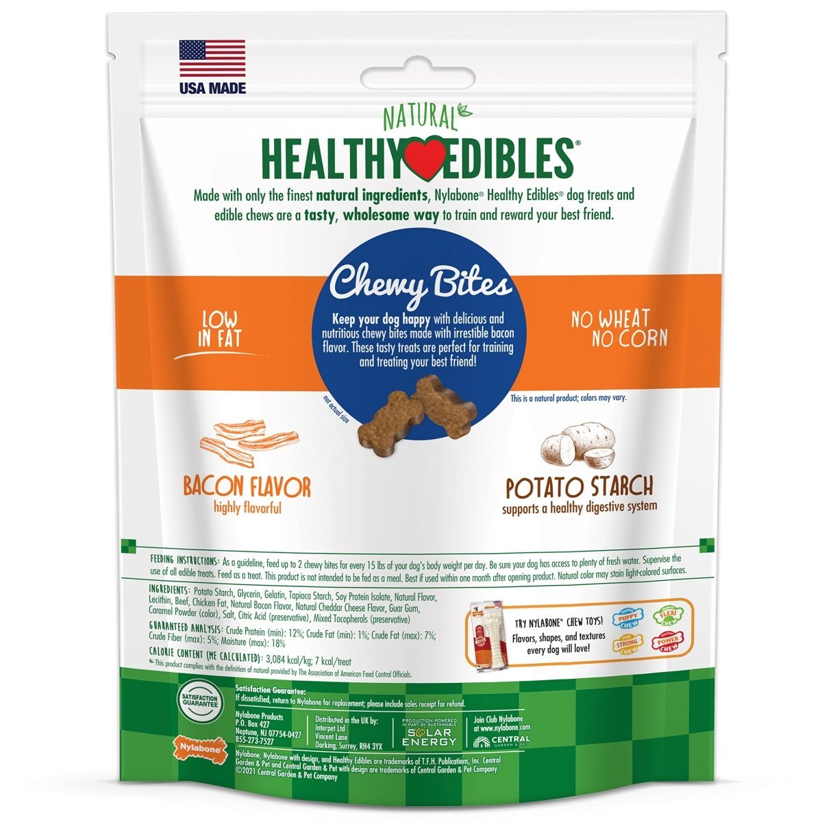 Nylabone Healthy Edibles Chewy Bites Dog Training Treats Bacon 6 oz.