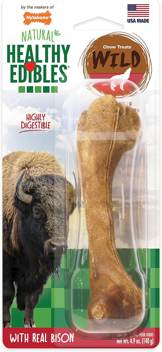 Nylabone healthy edibles real bison large dog treat 4.9ozn