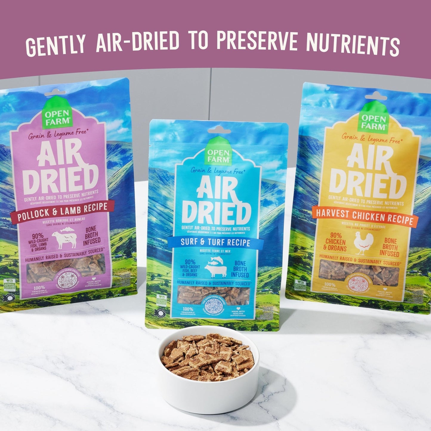 Open Farm, Air Dried Dog Food Infused with Bone Broth, Grain & Legume Free, Complete Meal or Food Topper, Pollock & Lamb Recipe, 2lb Bag