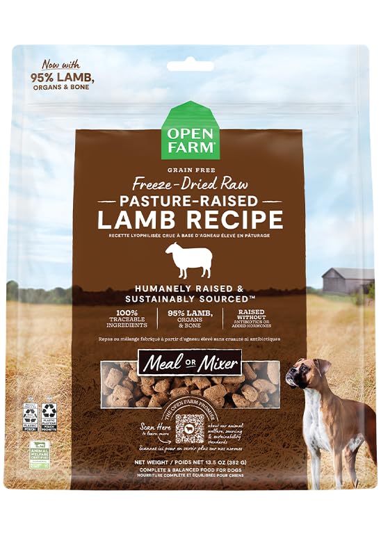 Open Farm Freeze Dried Raw Dog Food, Humanely Raised Meat Recipe with Non - GMO Superfoods and No Artificial Flavors or Preservatives (3.5 Ounce (Pack of 1), Pasture Raised Lamb)