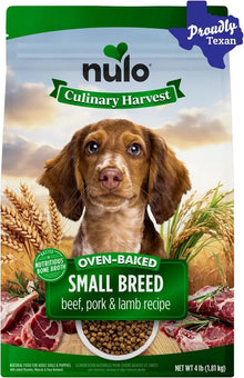 Oven baked small breed 4lbs Nulo dog kibble beef, pork and lamb recipe