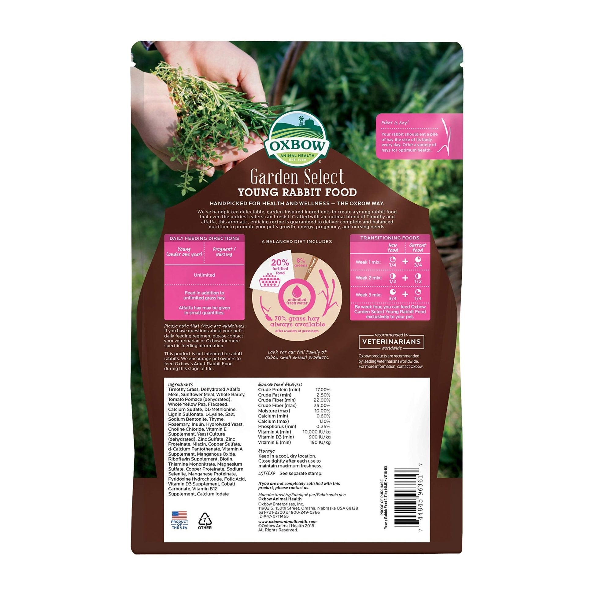 Oxbow Animal Health Garden Select Young Rabbit Food, Garden - Inspired Recipe for Young Rabbits, No Soy or Wheat, Non - GMO, Made in The USA, 4 lb Bag