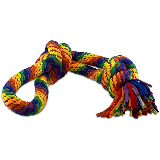 PetSport Kaleidoscope Rope X - Large Knot Tug 22" Dog Chew & Rope Toy | Perfect for Tug of War | Bright Rainbow Colors | Durable & Stretchy Jersey Material