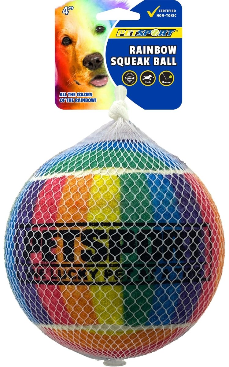 PetSport Rainbow Squeak Tennis Ball Dog Toy | Large (4") Pet Safe Felt, Non - Toxic & Extra - Thick Rubber Balls for Durability & Bounce | Play Fetch, Launch, Chuck or Toss