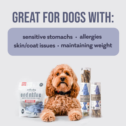 Polkadog Cod Skins Dog Treat - Lean Protein, Made In Usa, Single - Ingredient, Grain & Gluten Free, For All Breeds - Crunchy Fish Skin Treat For Teeth Health, 2Oz Shortie