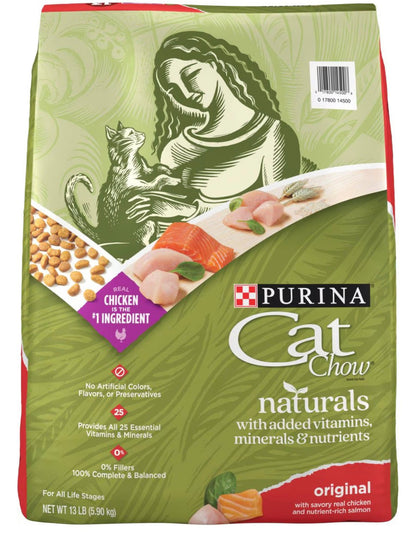 Purina Cat Chow Naturals Original with Added Vitamins, Minerals & Nutrients Dry Cat Food, 13 - lb bag