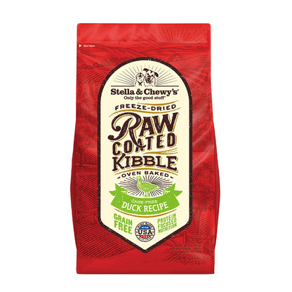 Raw coated kibble Stella and Chewy’s freeze dried oven baked cage free duck recipe